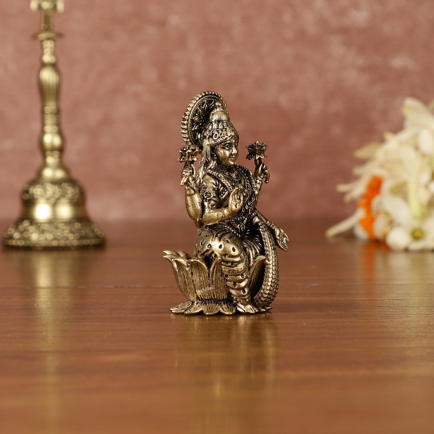 Pure Brass Superfine Small Goddess Lakshmi Idol - 2.5" Tall