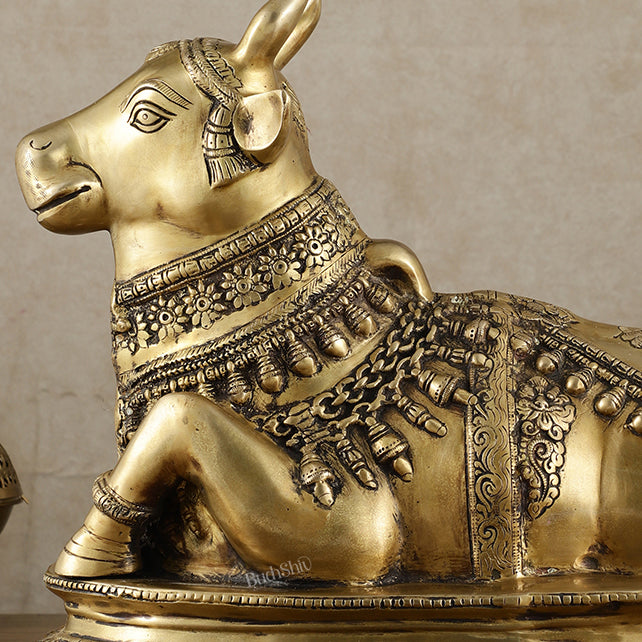 Brass Nandi Statue vintage tone - 20 inch