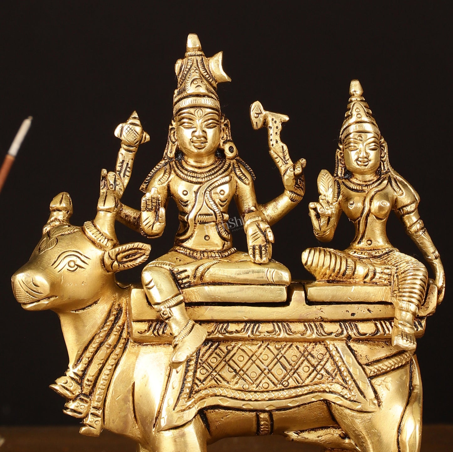 Exquisite Brass Shiva Parvati Seated on Nandi Statue - 6" Pradosh Idol