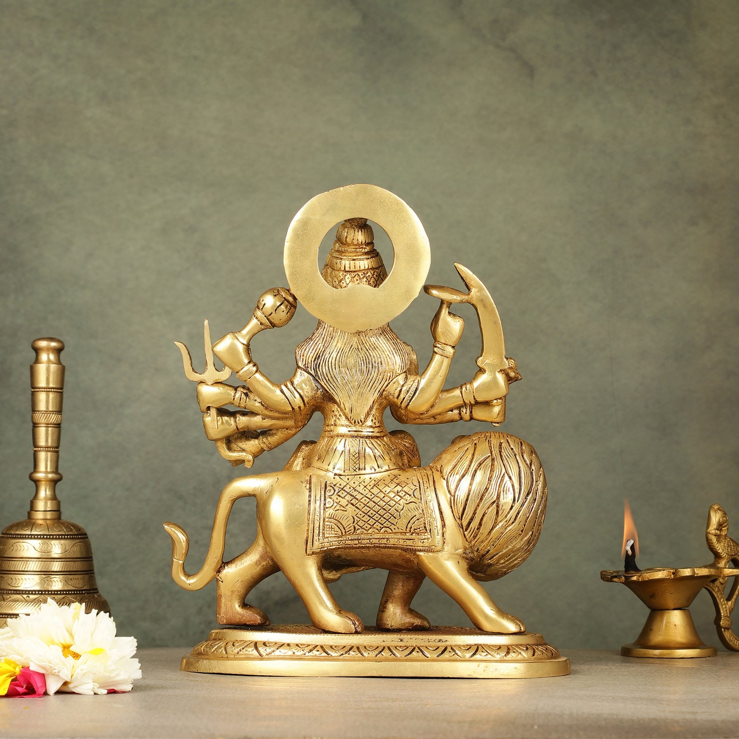 Brass Goddess Durga sherawali ma idol 9.5 inch