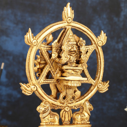 Brass Sudharashna Chakara Vishnu and Narsimha Chakrathazhwar 6"