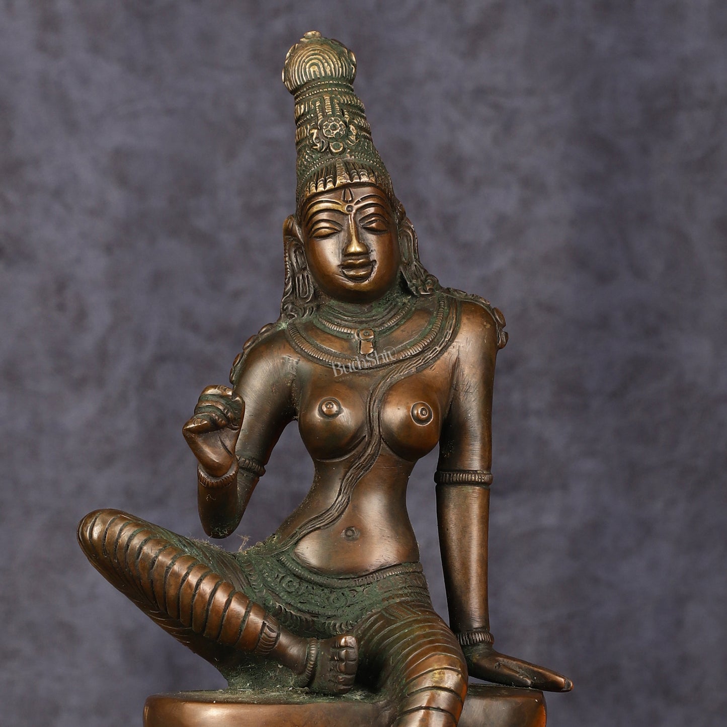 Pure Brass Superfine Seated Parvati Idol Bronze Finish - 11" Tall