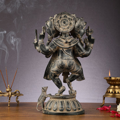 Brass Dancing Panchmukhi Ganesha Statue - 15 Inch Vintage sculpture