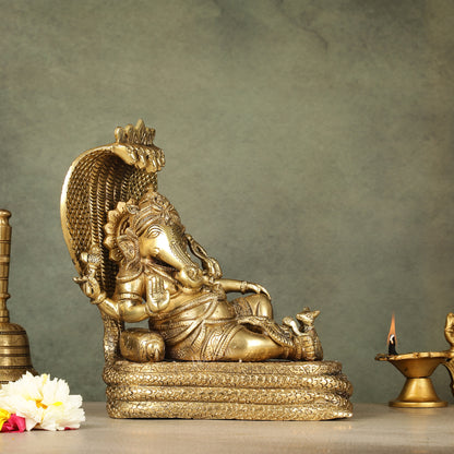 Brass Lord Ganesha Resting on Sheshanaaga 10 "