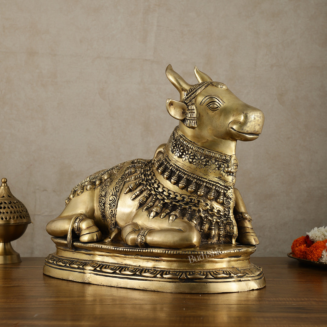 Brass Nandi Statue vintage tone - 20 inch