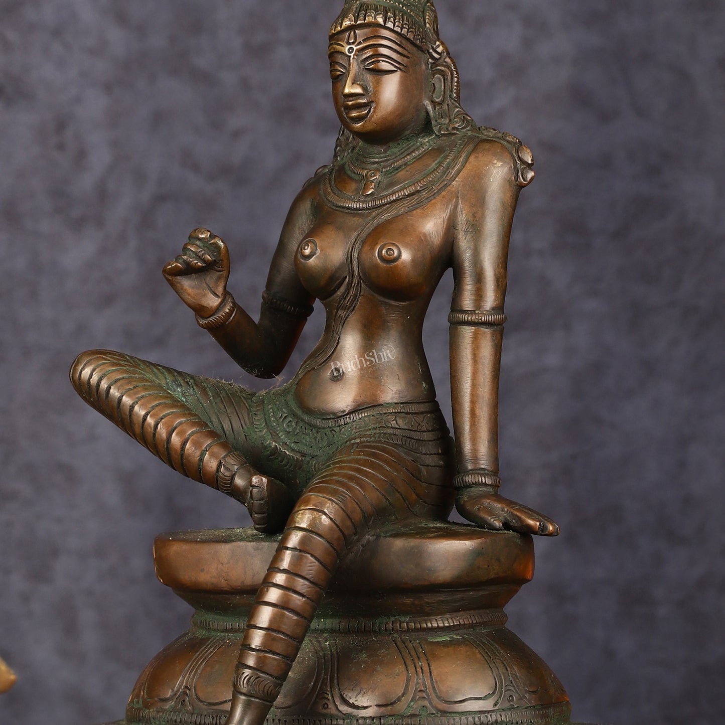 Pure Brass Superfine Seated Parvati Idol Bronze Finish - 11" Tall