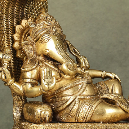 Brass Lord Ganesha Resting on Sheshanaaga 10 "