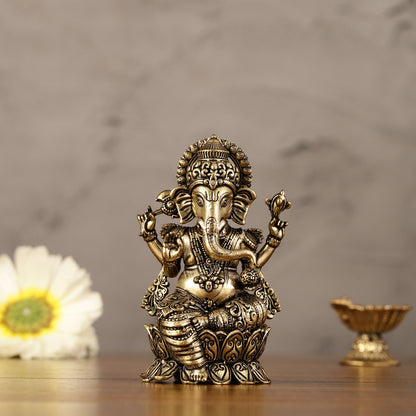 Pure brass small ganesha Intricate idol