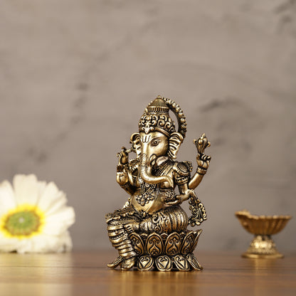 Pure brass small ganesha Intricate idol