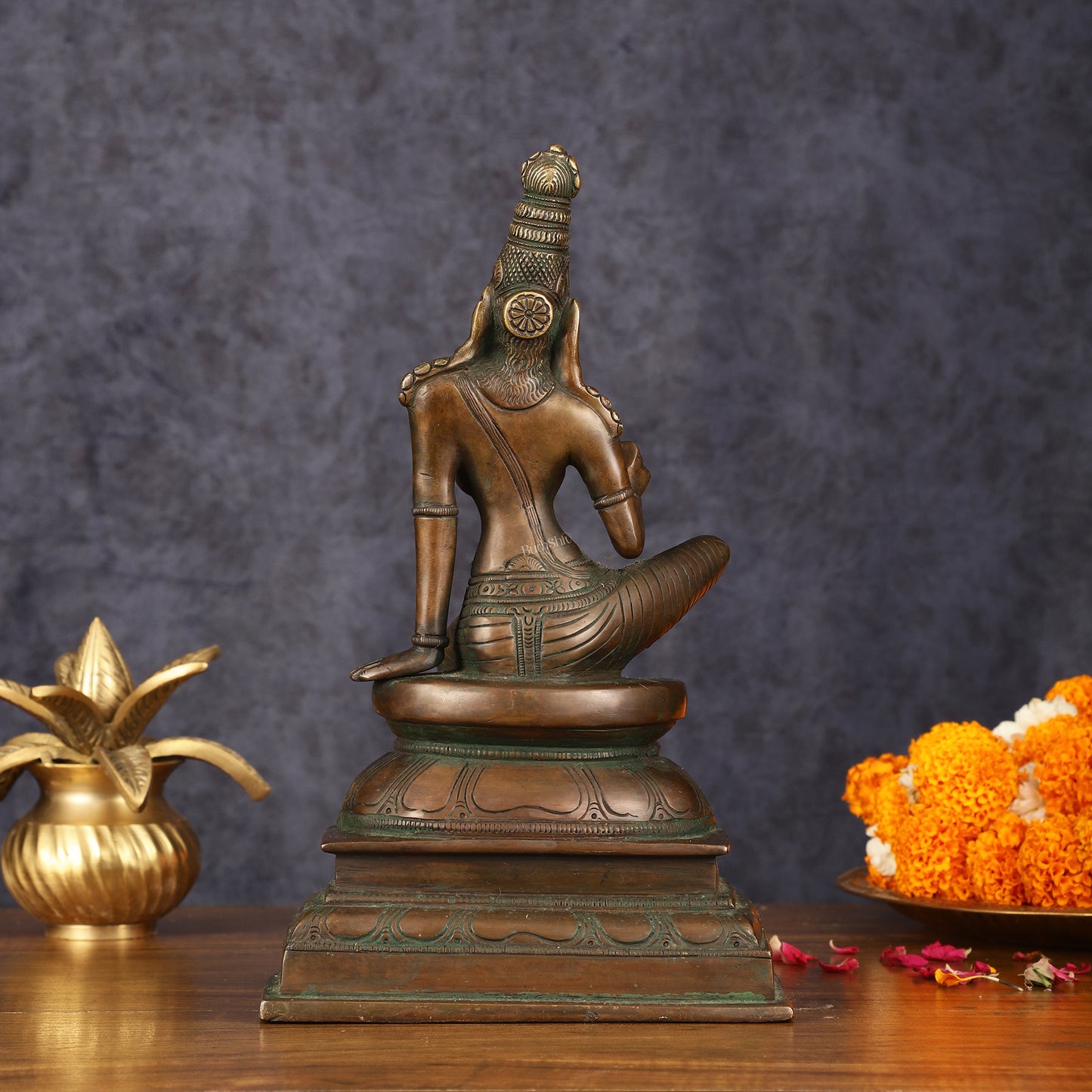 Pure Brass Superfine Seated Parvati Idol Bronze Finish - 11" Tall