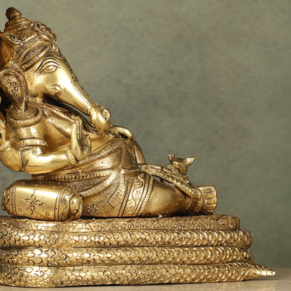 Brass Lord Ganesha Resting on Sheshanaaga 10 "