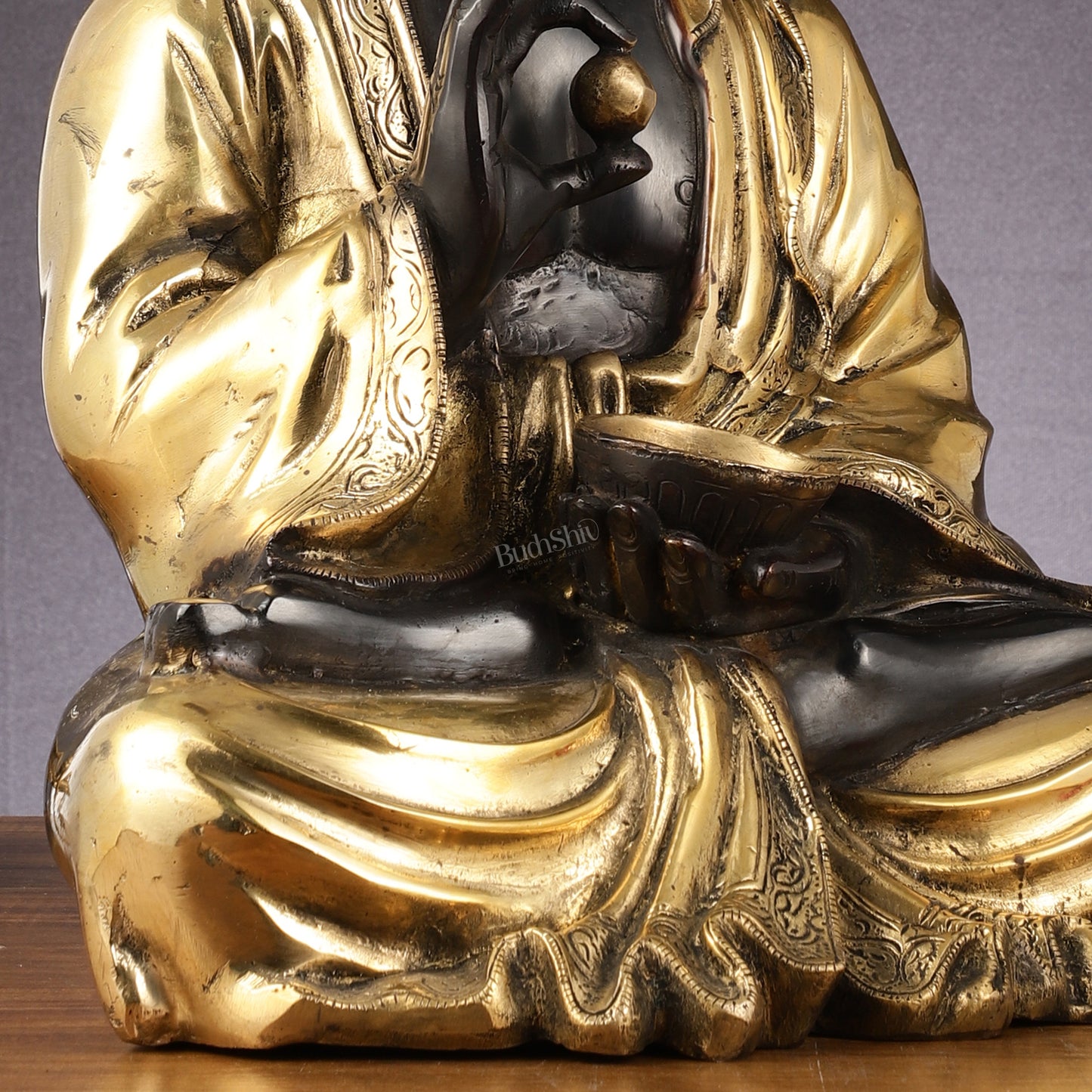 Pure Brass Gyana Buddha with medicine bowl 16 "