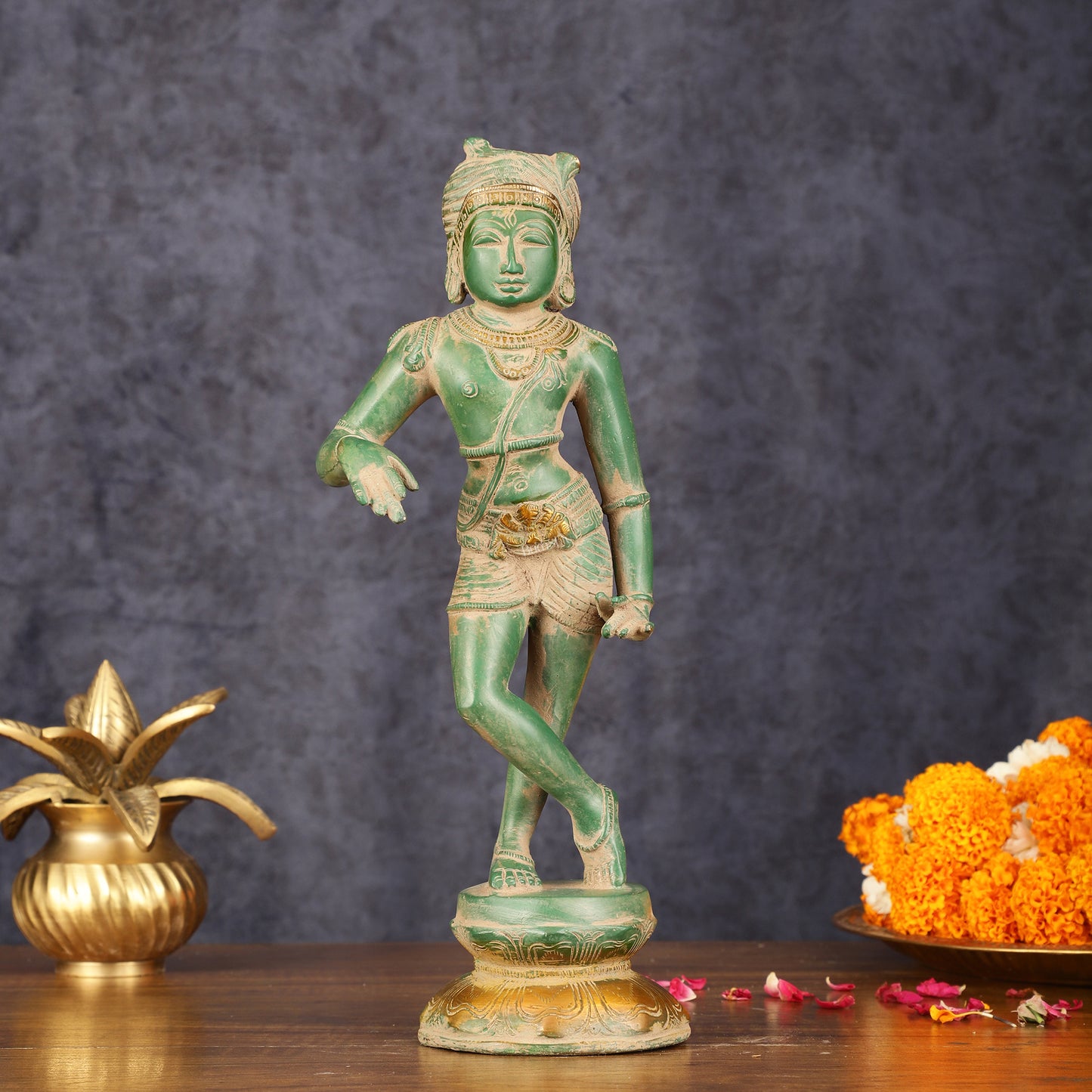 Pure Brass Vrishabhavahanamurti Shiva Statue Green Antique Patina - 11.5" Tall