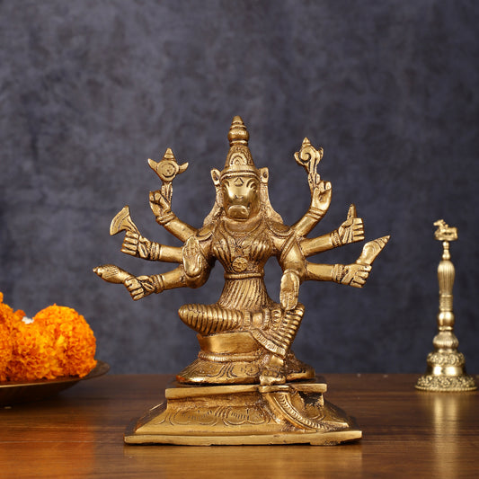 Brass Superfine Goddess Varahi with Eight Arms Idol - 7" Height