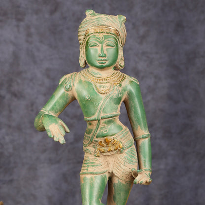 Pure Brass Vrishabhavahanamurti Shiva Statue Green Antique Patina - 11.5" Tall