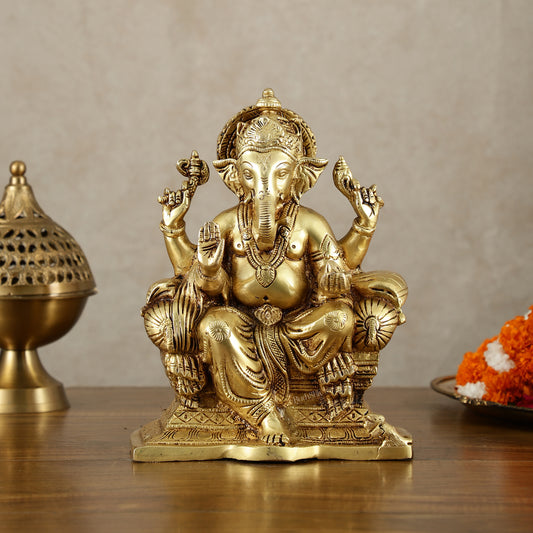 Handcrafted Pure Brass Ganesha Idol – 10" Height