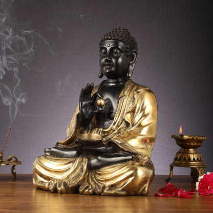 Pure Brass Gyana Buddha with medicine bowl 16 "