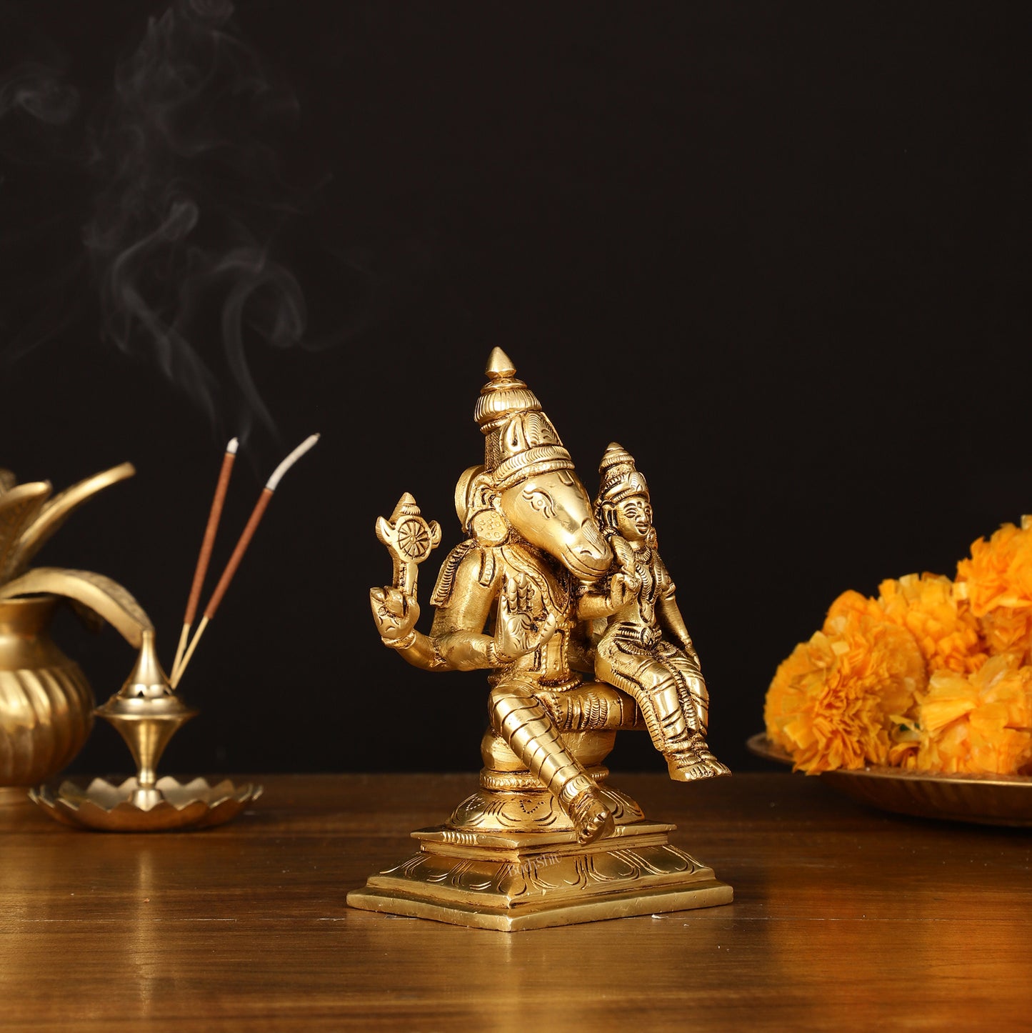 Exquisite Brass Hayagriva Lakshmi Statue - 6" Divine Craftsmanship