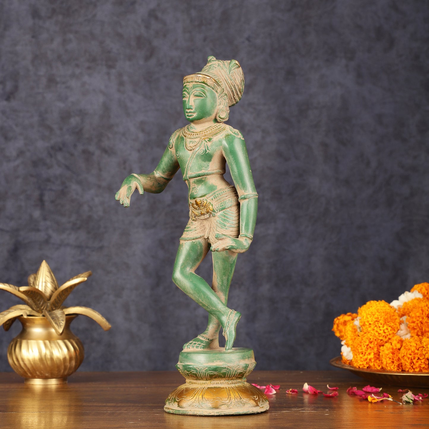 Pure Brass Vrishabhavahanamurti Shiva Statue Green Antique Patina - 11.5" Tall