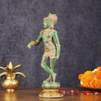 Pure Brass Vrishabhavahanamurti Shiva Statue Green Antique Patina - 11.5" Tall