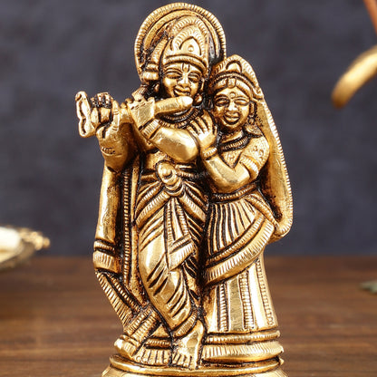 Brass Superfine Small Radha Krishna Together Idol - 4" Height