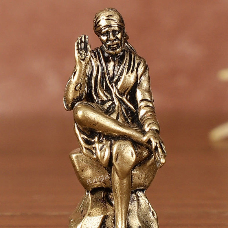 Pure Brass Superfine Miniature Sai Baba Idol - Intricately Carved - 2" Tall