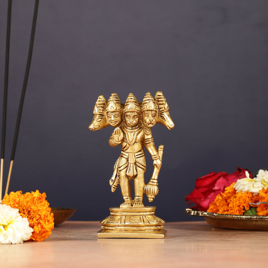 Brass Standing Panchmukhi Hanuman Murti | Height 5.5 inch matte