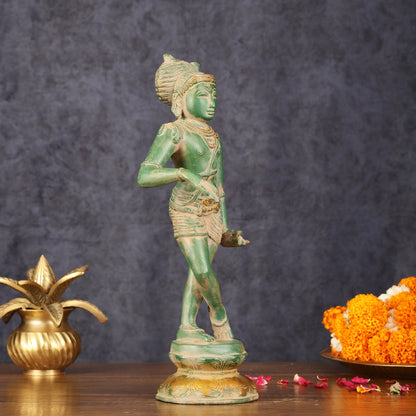 Pure Brass Vrishabhavahanamurti Shiva Statue Green Antique Patina - 11.5" Tall