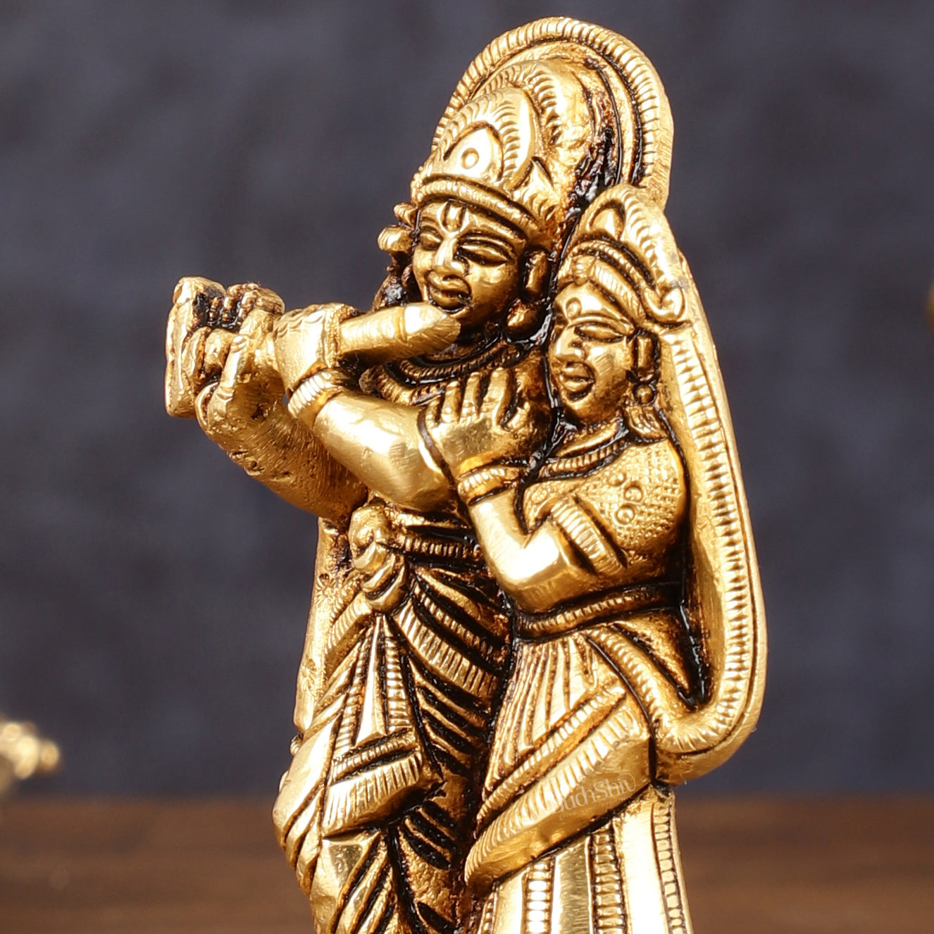 Brass Superfine Small Radha Krishna Together Idol - 4" Height