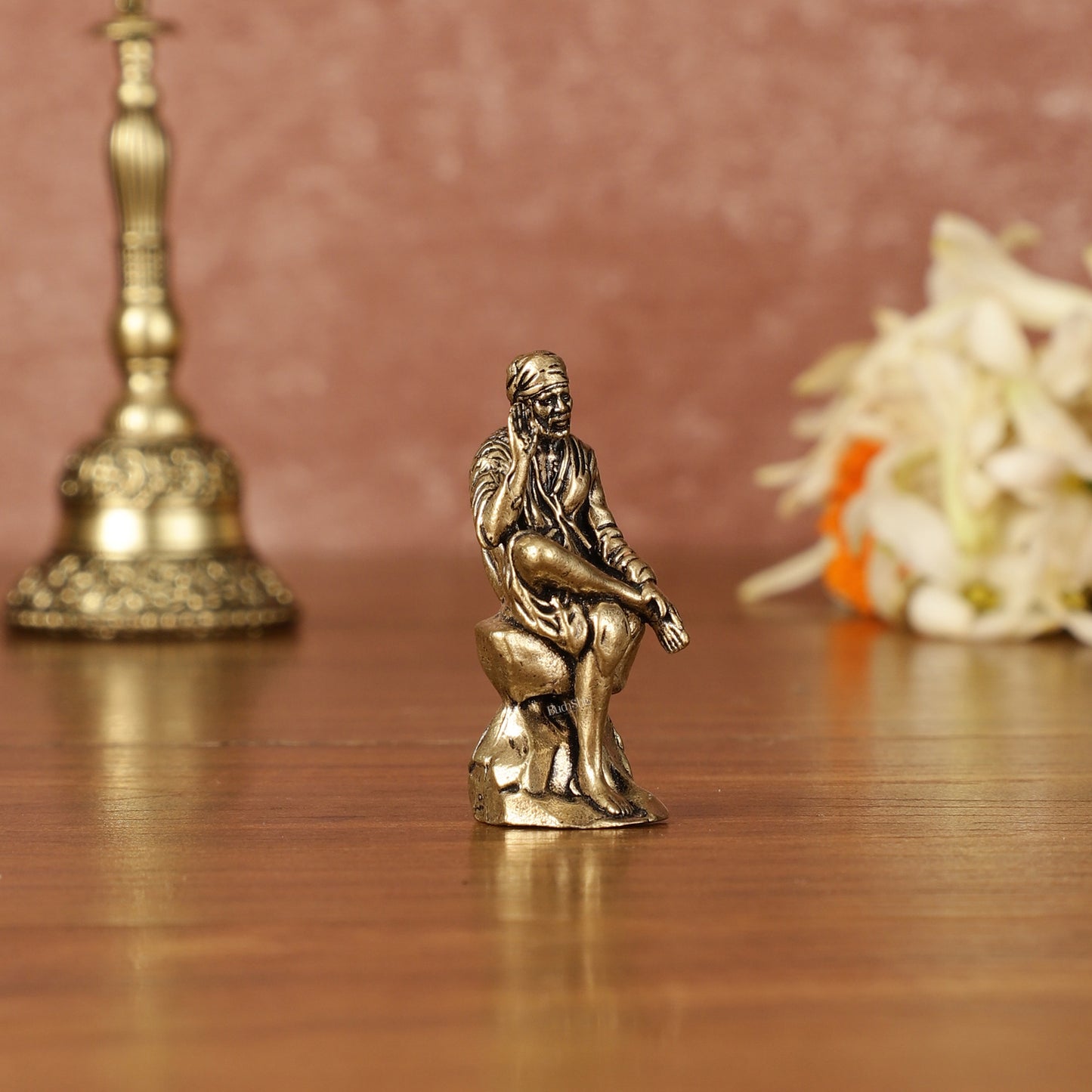 Pure Brass Superfine Miniature Sai Baba Idol - Intricately Carved - 2" Tall