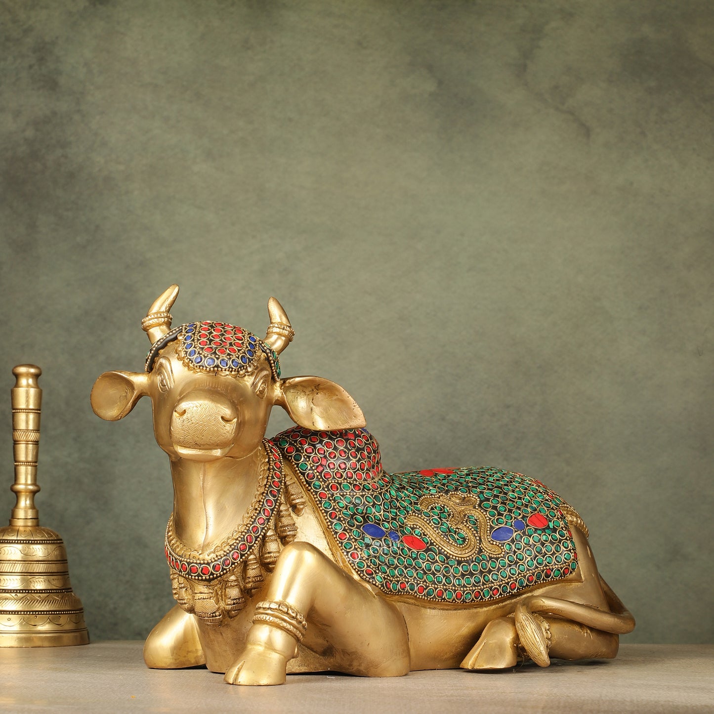 Handcrafted Brass Nandi Statue - 13.5 inch wide