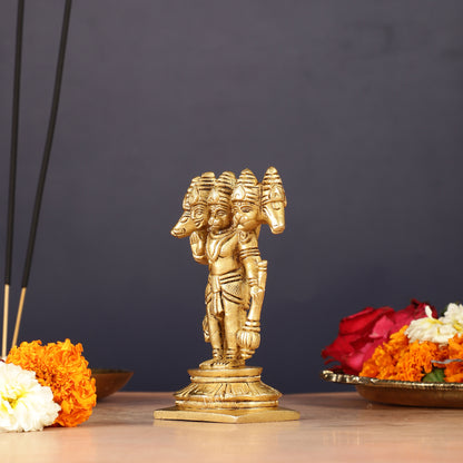 Brass Standing Panchmukhi Hanuman Murti | Height 5.5 inch matte