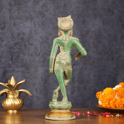 Pure Brass Vrishabhavahanamurti Shiva Statue Green Antique Patina - 11.5" Tall