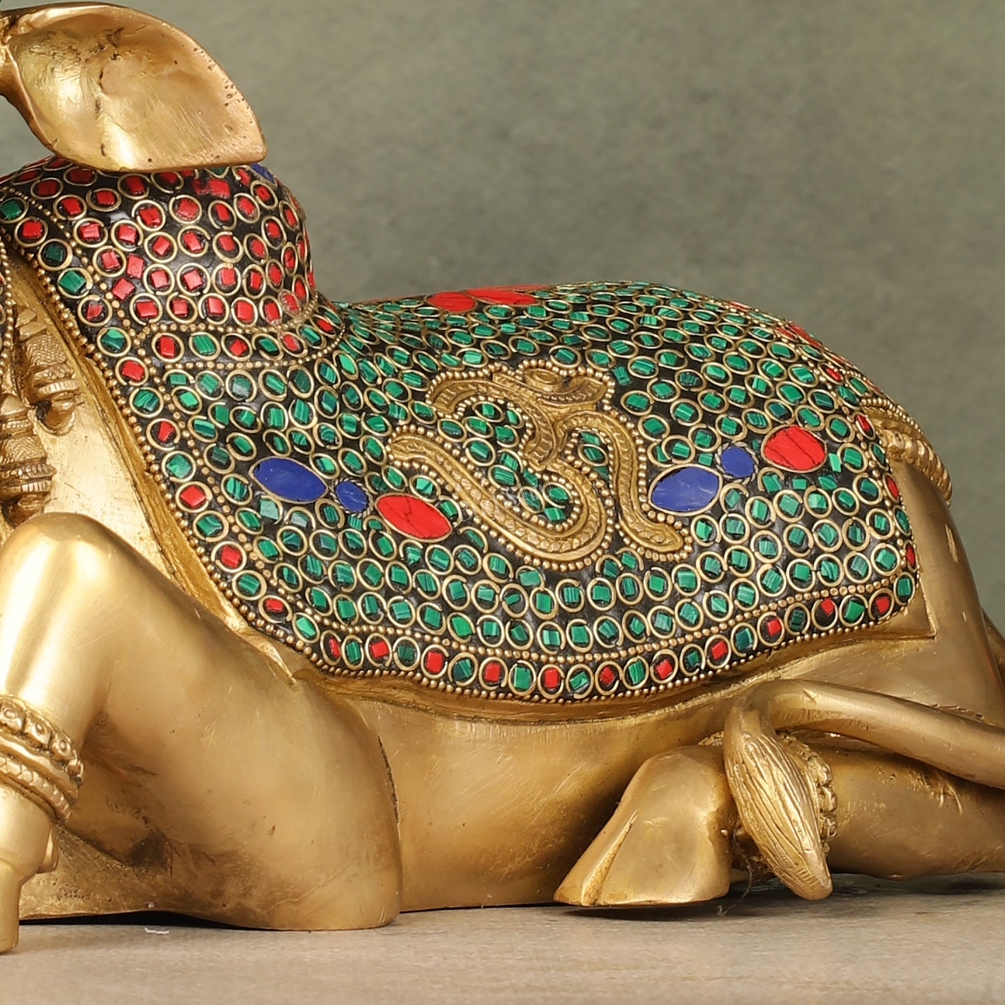 Handcrafted Brass Nandi Statue - 13.5 inch wide