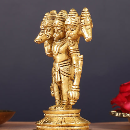 Brass Standing Panchmukhi Hanuman Murti | Height 5.5 inch matte