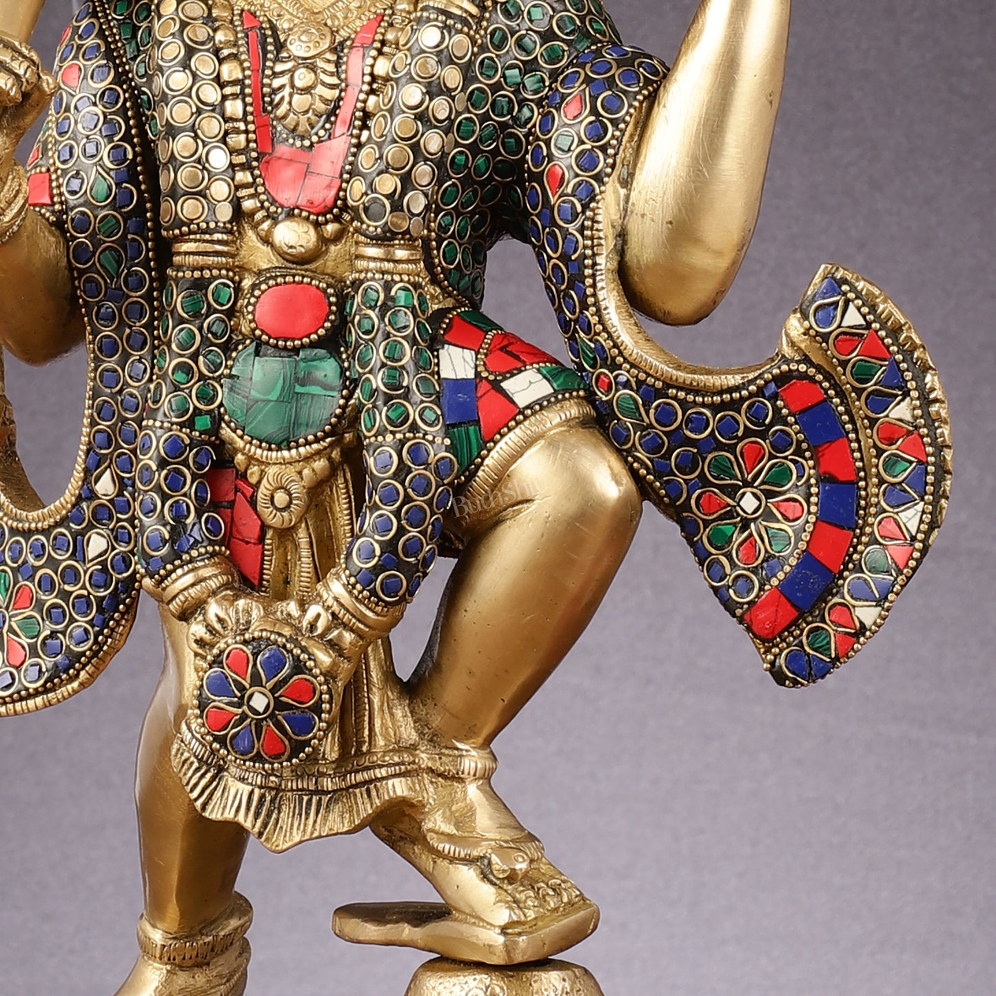 Pure Brass Lord Hanuman Sanjeevani Mountain Statue with Stonework - 15 inch