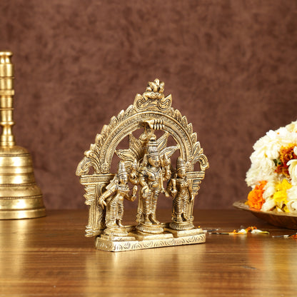 Divine Pure Brass Tirupati Balaji with Bhudevi and Sridevi Set with Thiruvarchi | Height: 5.5 inch