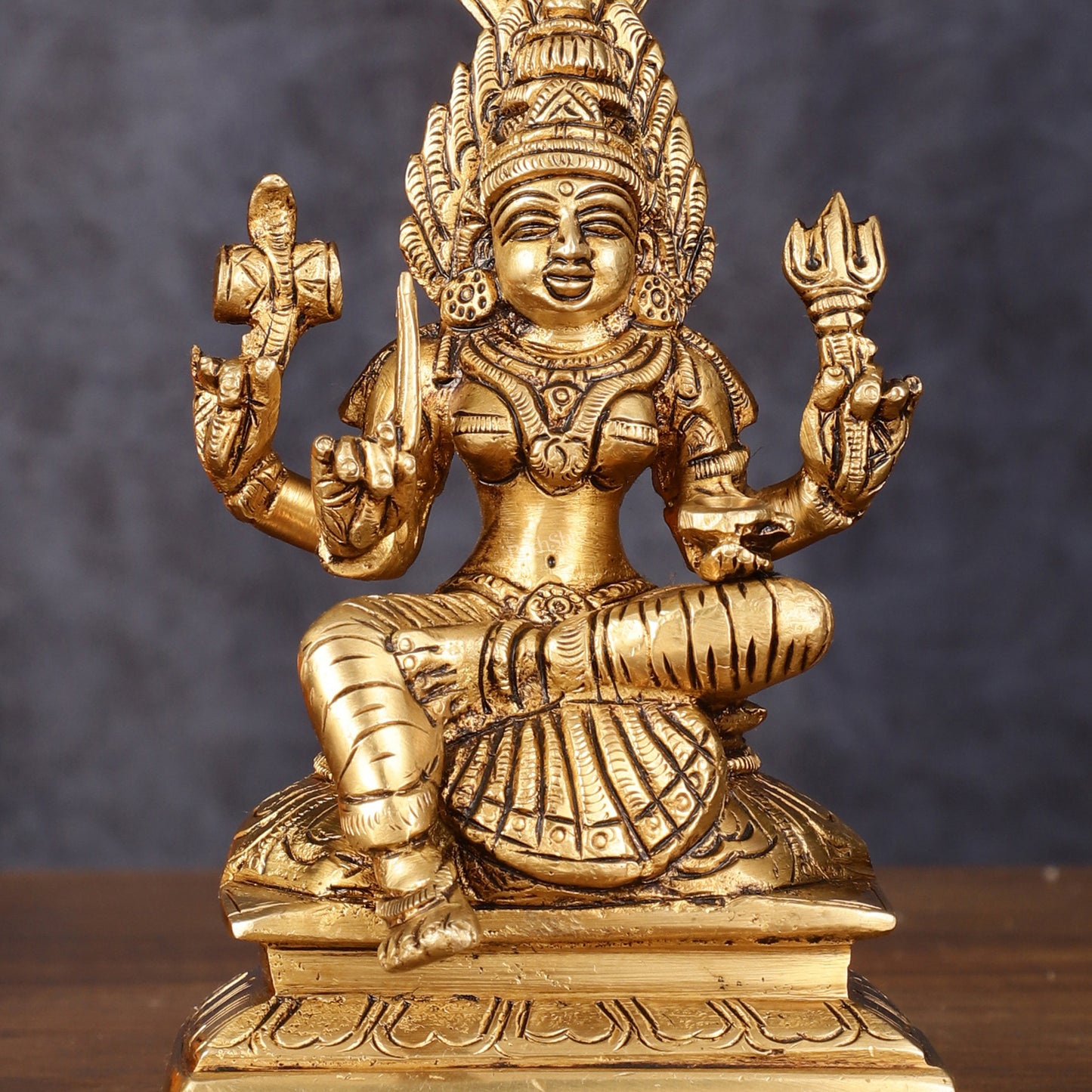 Brass Anglamam Mariamman Goddess Statue - 6" Height, Hindu Deity of Rain