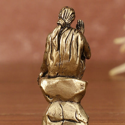 Pure Brass Superfine Miniature Sai Baba Idol - Intricately Carved - 2" Tall