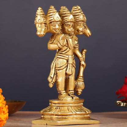 Brass Standing Panchmukhi Hanuman Murti | Height 5.5 inch matte