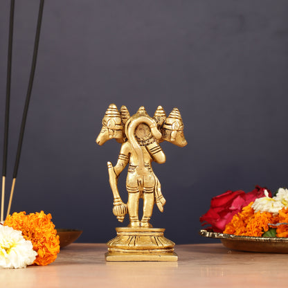 Brass Standing Panchmukhi Hanuman Murti | Height 5.5 inch matte