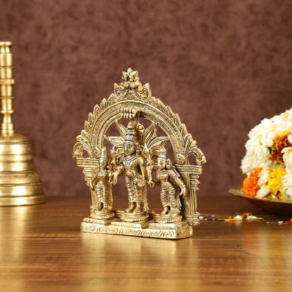 Divine Pure Brass Tirupati Balaji with Bhudevi and Sridevi Set with Thiruvarchi | Height: 5.5 inch