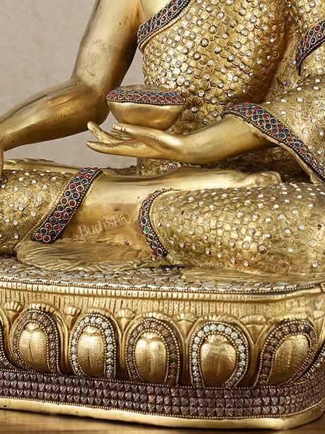 Brass Buddha Statue Bhumisparsha Mudra | 22" Tall | Nepalese inlay