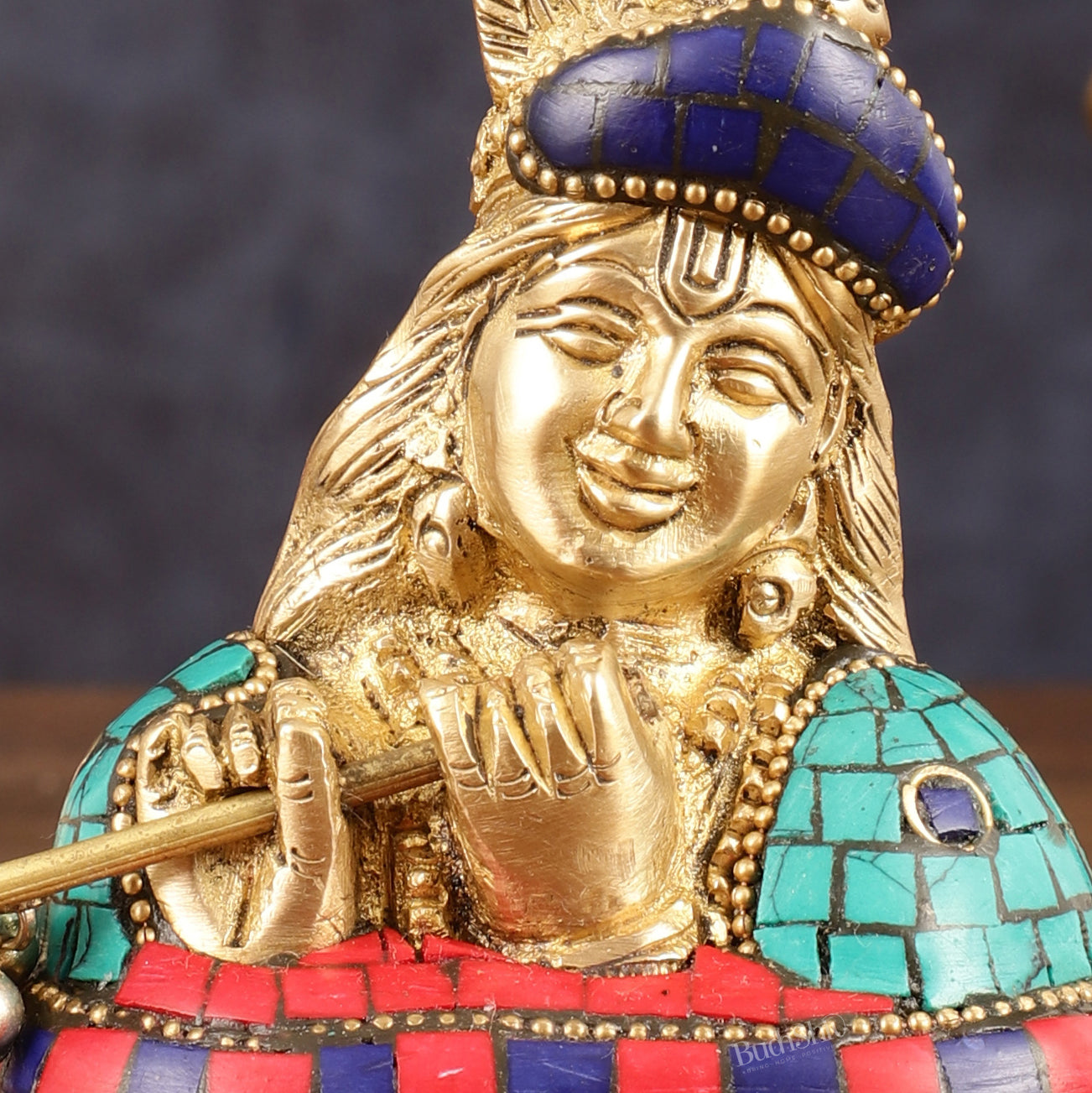 Brass Krishna Face Bust Showpiece - 3.5" Height