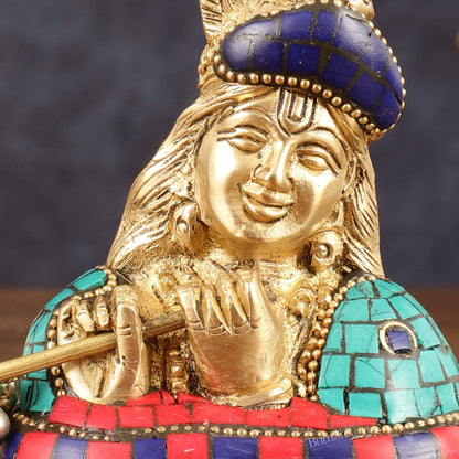 Brass Krishna Face Bust Showpiece - 3.5" Height