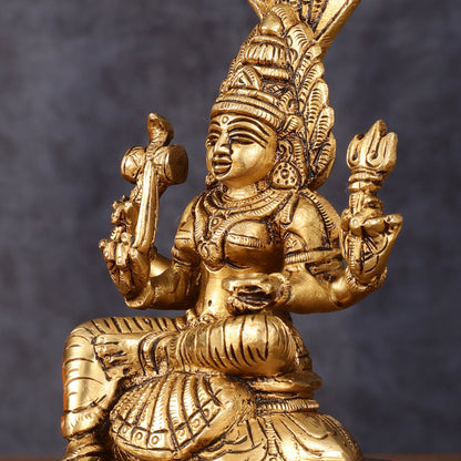 Brass Anglamam Mariamman Goddess Statue - 6" Height, Hindu Deity of Rain