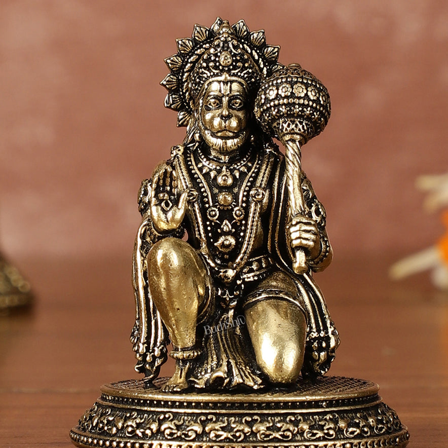 Pure Brass Miniature Lord Hanuman Idol - 2 Inch