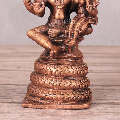 Pure Copper Hayagriva Lakshmi Idol Seated on Sheshnaag - 5.5 Inch