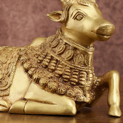 Rare Pure Brass Engraved Nandi Statue – 10" Exquisite Handcrafted Idol