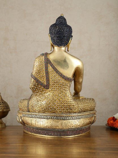 Brass Buddha Statue Bhumisparsha Mudra | 22" Tall | Nepalese inlay